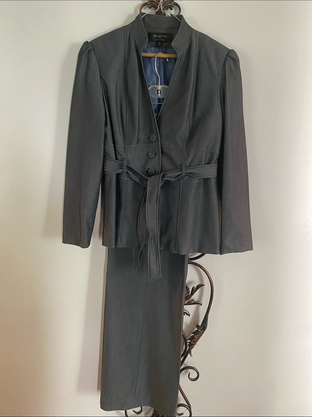 Signature by Larry Levine Tailored Jacket and Pant Set with Waist Tie